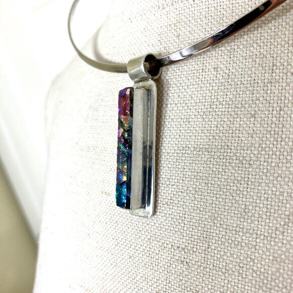 Silver Pendant Necklace with Multicolor Inlay - Picture 4 of 6